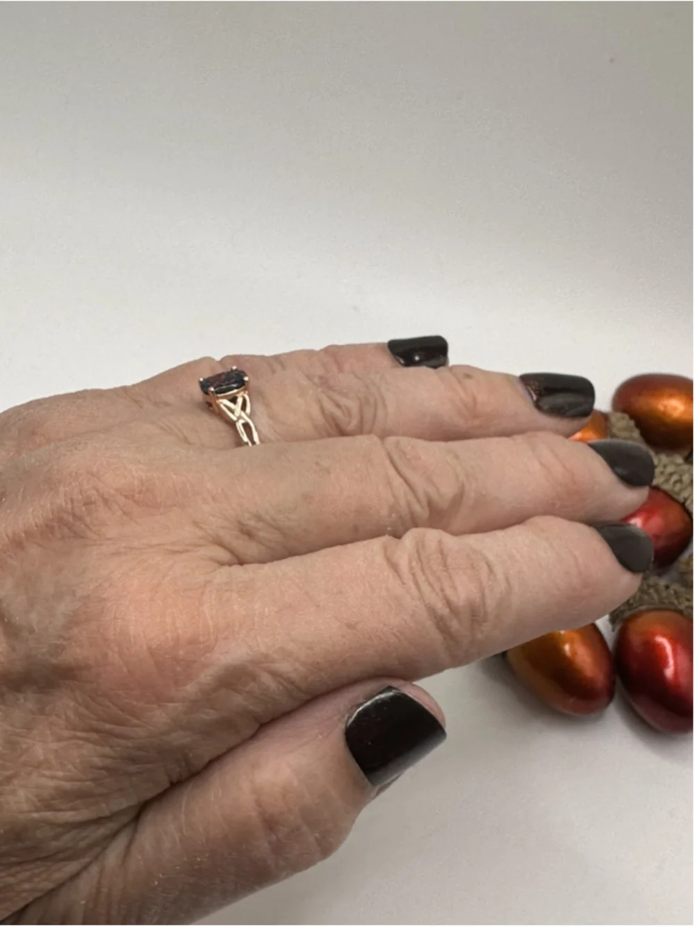925 Sterling Silver Rose Gold Ring SIZE 7 Stone Multicolor Black Lab Opal NWT